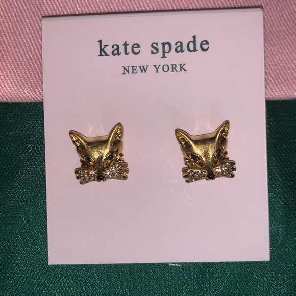 NEW KATE SPADE “SO FOXY” GOLD FOX STUD EARRINGS w/PINK DUSTBAG - Picture 4 of 14